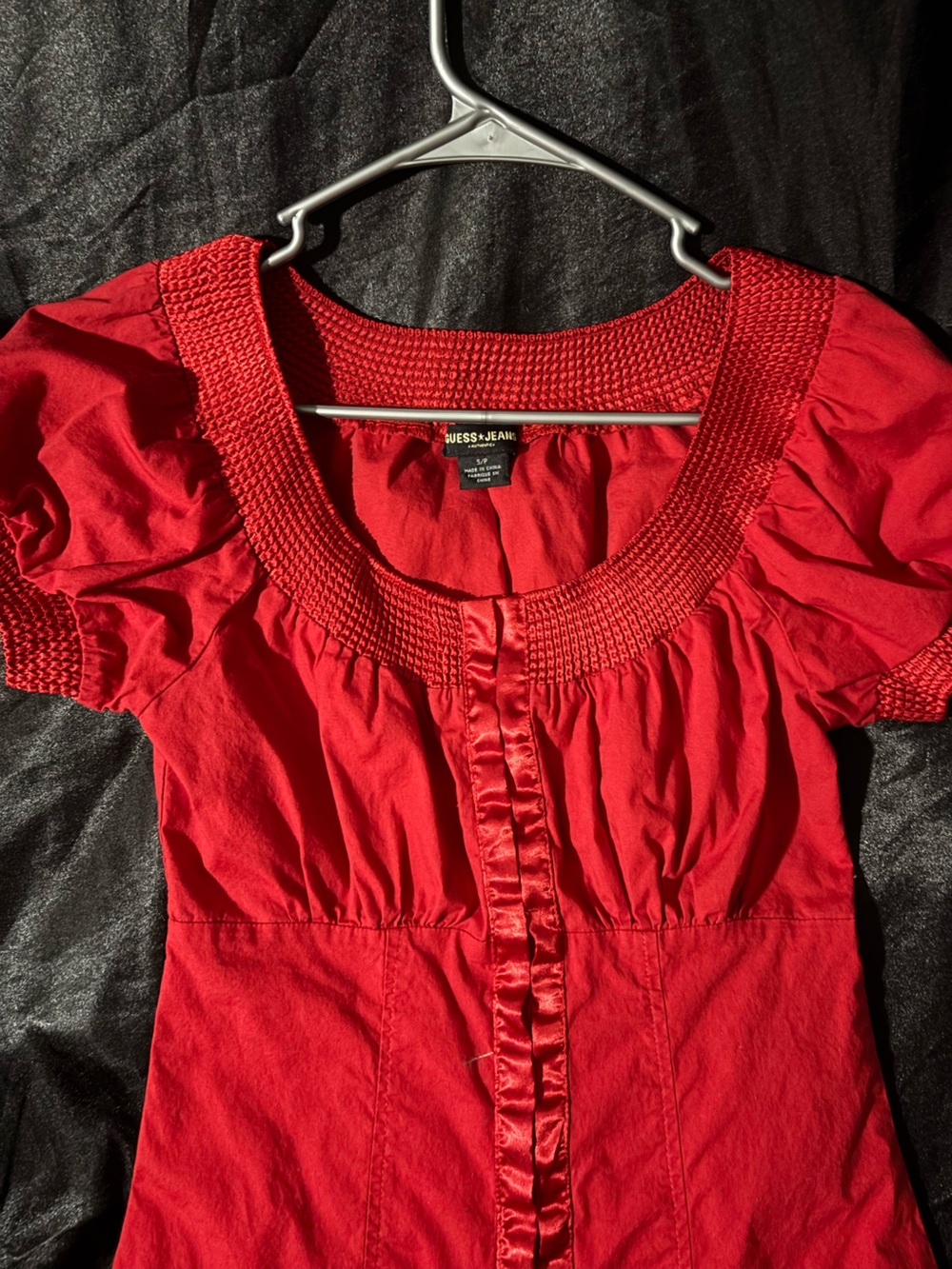 Guess Red Short-Sleeve Ruffle Front Blouse - Picture 4 of 4